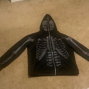 Black Skeleton Hoodie with Silver Accents